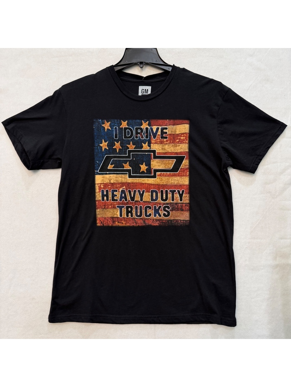 GM Chevrolet T-Shirt "I Drive Heavy Duty Trucks" American Flag Size Large Black